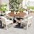 Merax 5 Piece Patio Dining Set, Outdoor Acacia Wood Extendable Round Table with 12 Inch Butterfly Leaf and 4 Rattan Arm Chairs w/Cousions & Pillows for Backyard,Balcony, Garden, Poolside, Natural