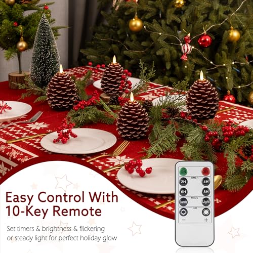 Image of Christmas Pinecone Candles Flameless, Battery Operated Pine Cone Candles