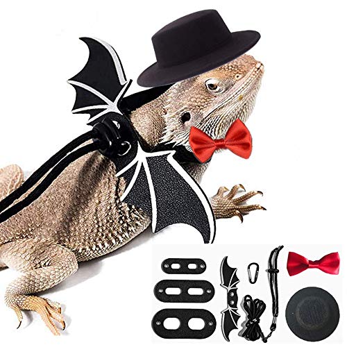 Valentine's Day Bearded Dragon Lizard Leash Harness Hat Bowtie Set - Valentine's Day Hat + Bowtie + 3 Pack Harness for…