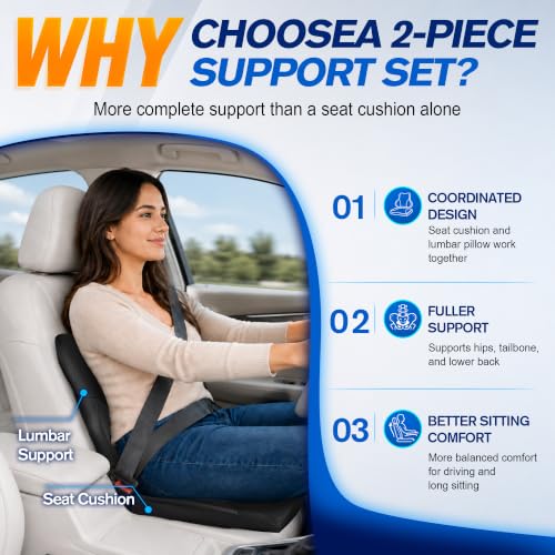 Image of Lofty Aim Car Seat Cushion and Lumbar Support Pillow Set, Car Back Support