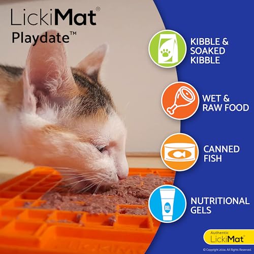 Image of Lickimat Classic Playdate, Cat Slow Feeder for Feline Boredom and Anxiety Reduction; Perfect for Food, Treats, Yogurt, or Peanut Butter. Fun Alternative to a Slow Feed Cat Bowl or Dish, Pink
