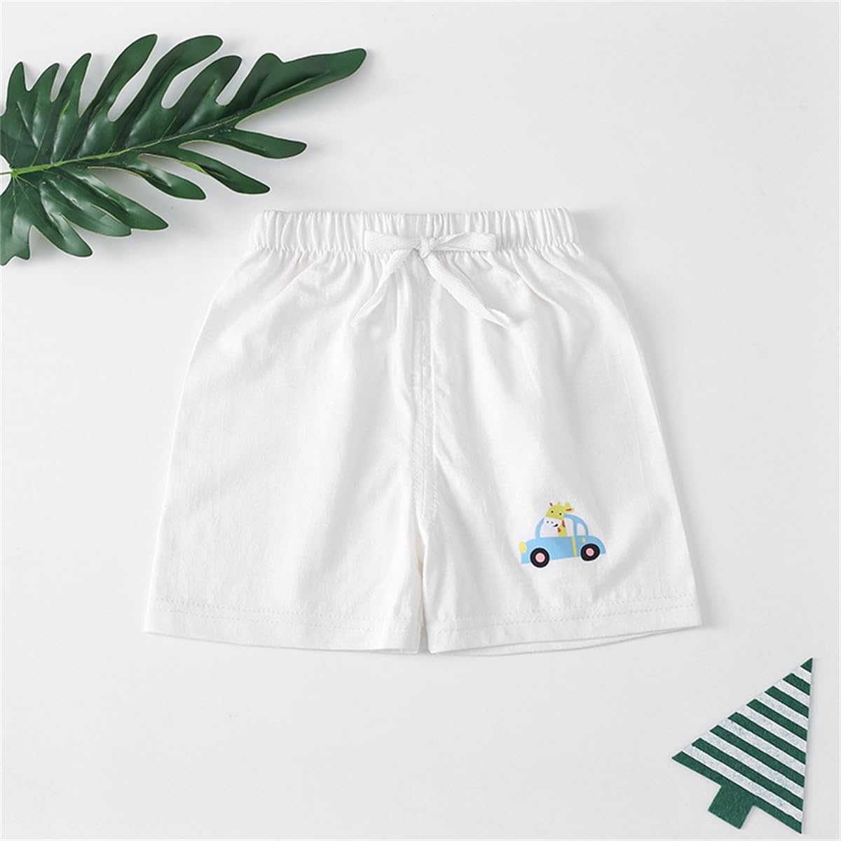 Lot of 4 Shorts d'été en Coton pour Bébé Garçon Fille Shorty Pantalon Court Uni Casual Mignon Short Taille Élastique avec Cordon de Serrage pour Tout-Petits Enfants 6 Mois-4 Ans Vêtements d'été