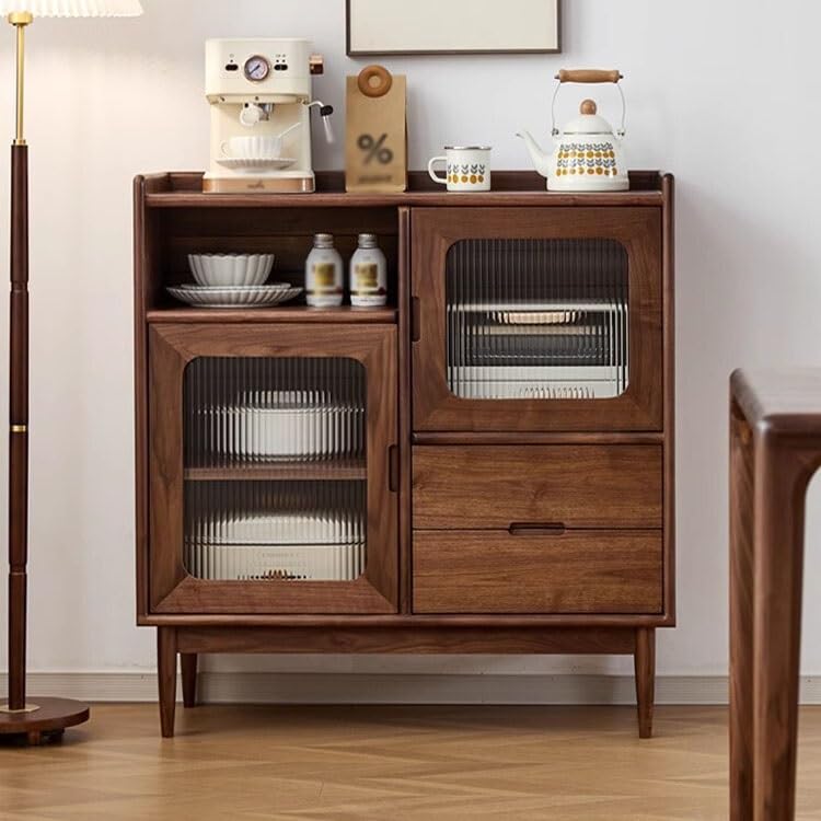 Kawa Bar Szafka Czarny Orzech Domowa Kuchnia Kredens Lite Drewno Salon Dekoracyjny Stolik Restauracja Przechowywanie Meble Wejście Dekoracja Bufetowa Szafka Z Przechowywaniem (80*40*100cm)