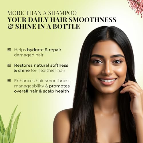 Image of Just Herbs Smooth & Shine Shampoo for Dry and Frizzy Hair| Aloe Vera, Almond, Rice Protein & 12 Herbs | 10X Smoother Hair From First Wash | Ayurvedic Shampoo for All Hair Types - 200ml