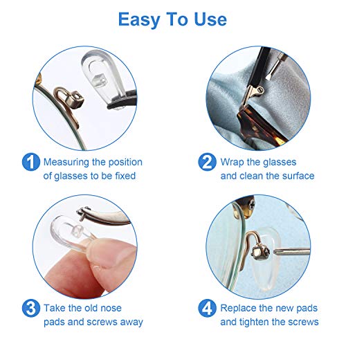 Lunettes de Nez Plaquettes, Kit de Réparation de Lunettes, Tampon de Nez Visser, Plaquettes de Nez en Silicone Souple avec Vis Tournevis Pincettes Chiffon de Nettoyage (6) - Image 7