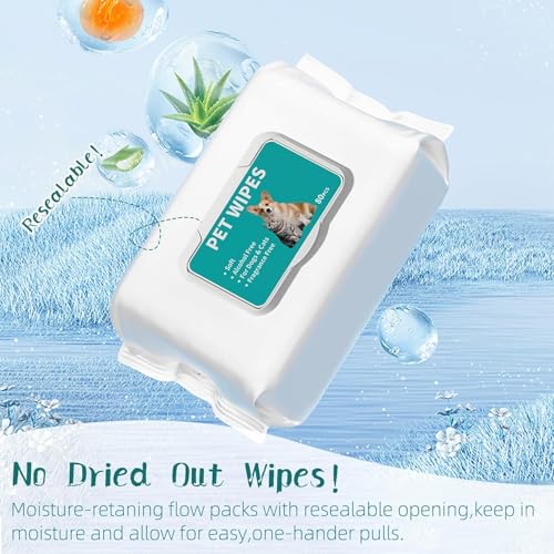 Image of Anti Bacterial Pet Wet Wipes for Dogs & Cats - Alcohol-Free, Fragrance-Free Cleaning & Grooming Wipes, Soft & Safe Daily Care (80 Pcs)