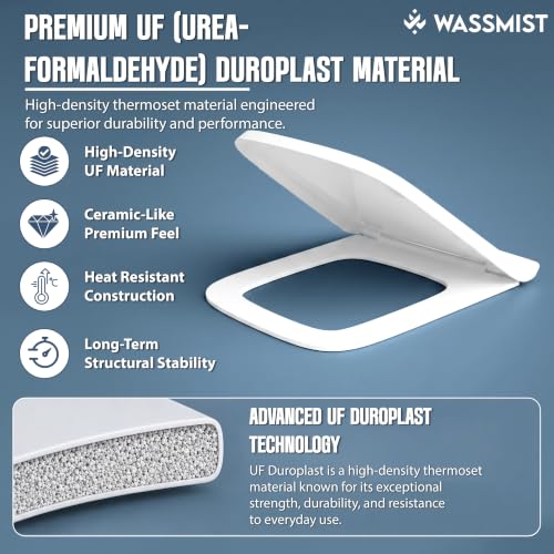 Image of WASSMIST Toilet Seat Cover Set | Premium UF QQ Hinged Toilet Seat Cover with One Touch Quick Release | Soft Close Anti-Bacterial Commode Seat Cover