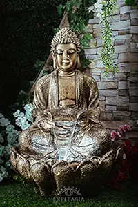 Expleasia Lotus Buddha Water Fountain for Home, Office, Garden (Golden) Buddha Water Fountain, Buddha Fountain for Home, Home Decor Water Fountain (Version 2020)