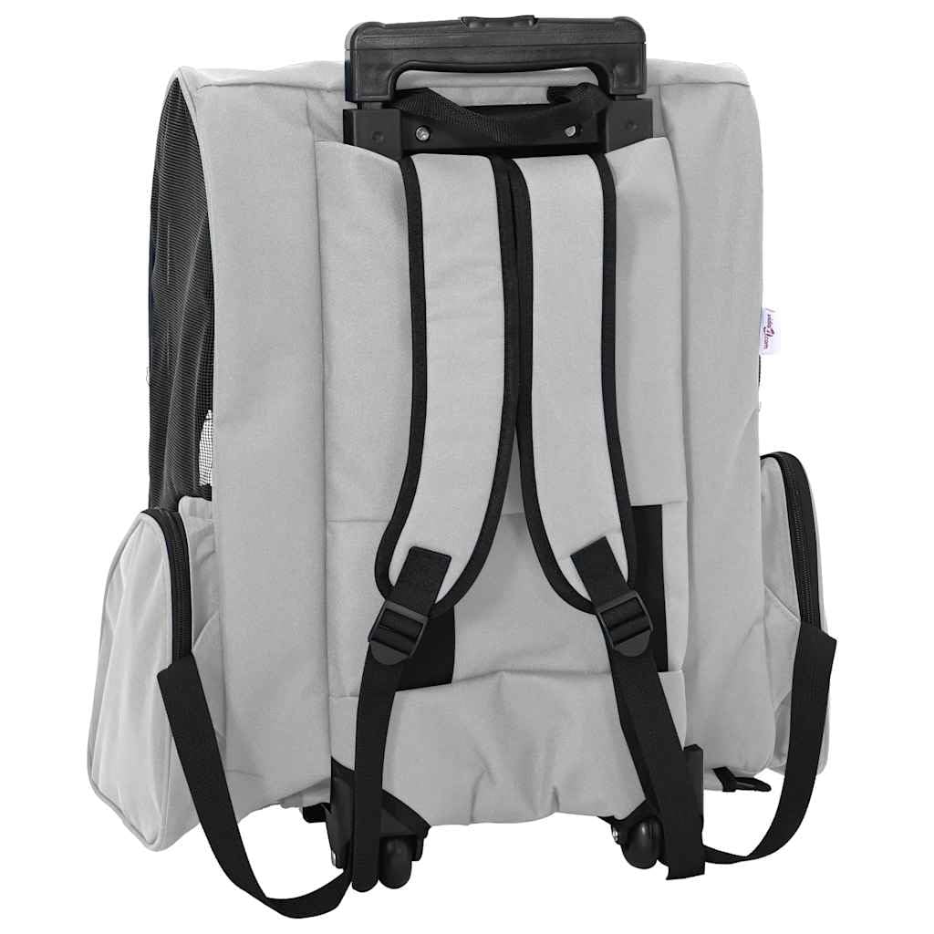 Trolley per animali domestici, 3 in 1, grigio, 48 x 32 x (57-106) cm | Zaino rimovibile, borsa a mano per cani, borsa a rullo con manico regolabile, finestra in rete, 2 tasche con cerniera