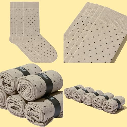 VRD Bamboo Mens Dress Socks for Men, 5 Pack, Dotted Design Crew Length Mid-Calf Socks, Mens Shoe Size 8-132