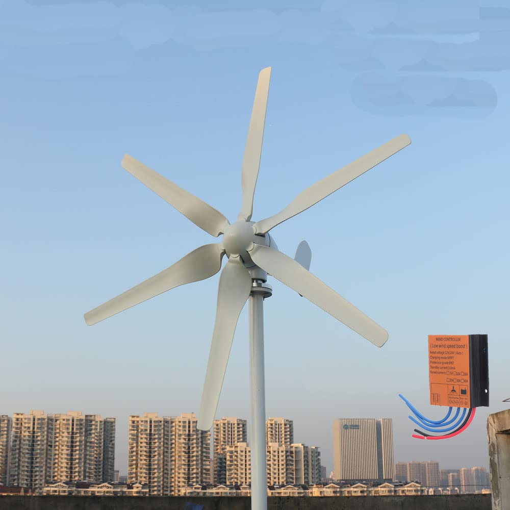 Horizontale Windkraftanlage 1000W 12V 6 Blätter Windturbine mit Laderegler | 6 Klinge Windmühle,3 Phase AC Horizontaler Windgenerator Für Home bauernhof,Windturbine mit MPPT Laderegler