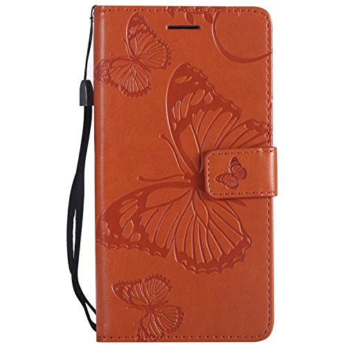 DENDICO Coque Nokia N640, Papillon Imprimé PU en Cuir Coque Magnétique Portefeuille TPU Étui Housse pour Nokia N640 - Orange