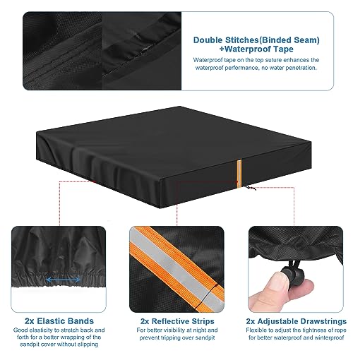 VANSHEIM Outdoor Sand Tray Cover,Black Waterproof Sandpit Covers Elasticated Sandbox Protective Cover for Sandpit,Paddling Pool,UV Protection Oxford Fabric Sand Box Covers 185x185x20cm - Image 3