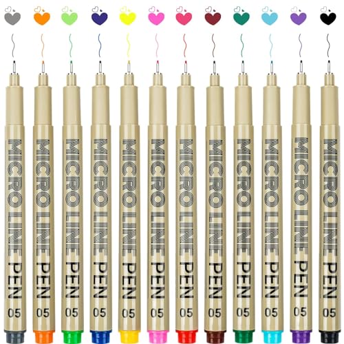 Kerifi BXL21001CS 12 Colors 05 Micro Fineliner Drawing Art Pens, Waterproof Archival Ink Pens, 0.45Mm Multiliner Fine Liner Pens For Illustration Technical Sketching Manga Scrapbooking Journaling Zentangle thumb #1