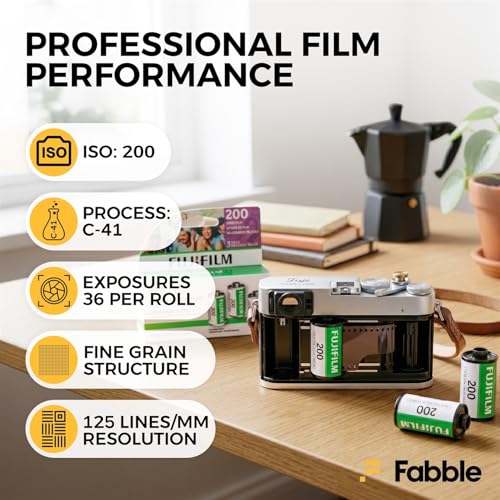 Película Fujifilm 200 Color Negative (35 mm, 36 exposiciones, paquete de 3) con estuche protector Fabble para 3 rollos de película miniatura 3