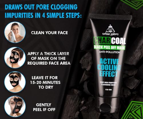 Image of UrbanGabru Charcoal Black Peel Off Mask for Men & Women | Removes Blackheads and Whiteheads | Active Cooling Effect | Deep Skin Purifying Cleansing (60 gm)