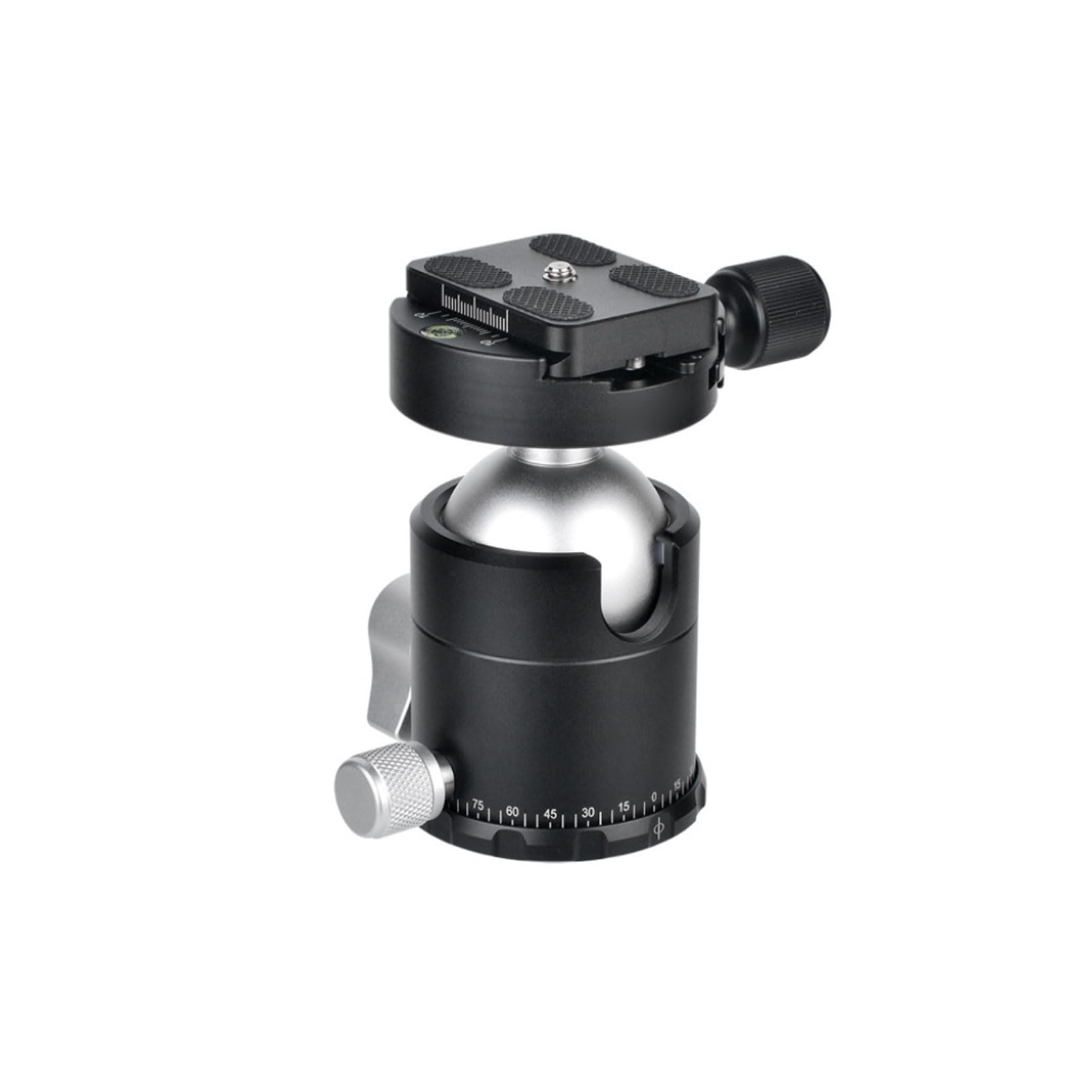 GOWENIC Testa a Sfera per Treppiede da 44 Mm, Testa a Sfera per Montaggio su Treppiede Panoramico per Fotocamera e Base Doppia Filettata con Piastra QR e Livella a Bolla, per Monopiede
