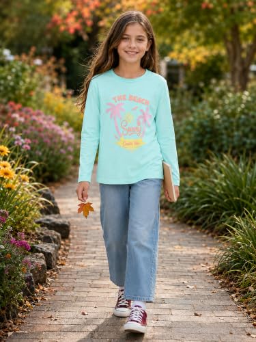 Image of Girls Long Sleeve T-Shirt Cute Versatile Basic Casual Top Size 6-18 | Soft Stretchy Tee for All Day Comfort, Versatile Layering Top for Cold Days, Cute Casual Style for Girls, Durable Easy Care