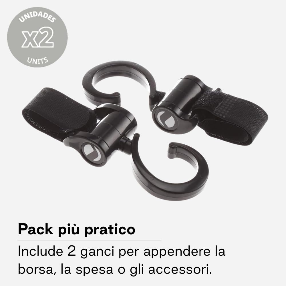 Jané Ganci Universali per Passeggino, Set da 2, Resistenti e Multiuso, per Borse e Zaini, Nero