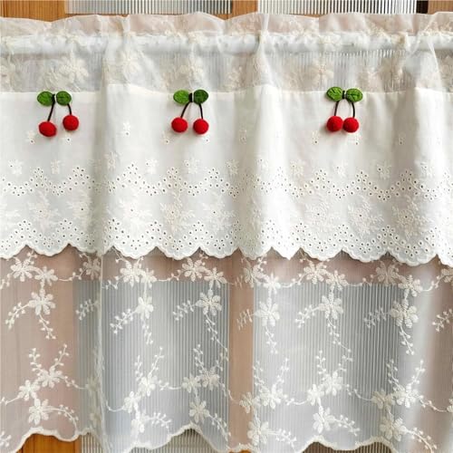 Cortinas de cocina con exquisito encaje de cereza y doble capa de gasa premium 6