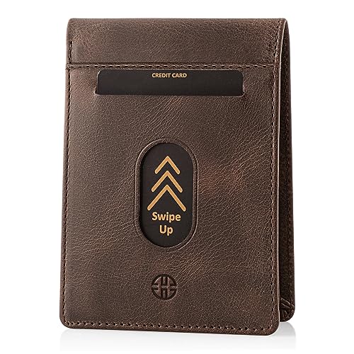 TRUSADOR Trento Wallet for Men Slim Credit Card Holder Slots Leather RFID Blocking Small Thin Men's Wallet Bifold Minimalist Front Pocket Gift Box (Brown, With Coin Pocket)
