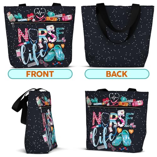84hoods Large Waterproof Tote Bag with Pockets and Zipper for Work. Gift for Nurse. Shoulder Bag for Women. - Image 5