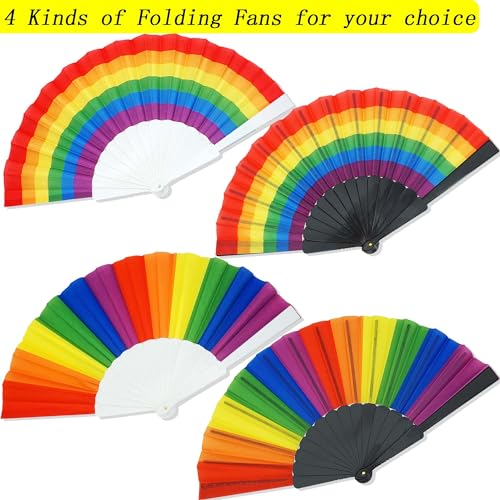 24 Pack Rainbow Folding Fans Pride Decorations Pride Fan Gay Lesbian Wedding Pride Decor LGBT Pride Month Parade Accessories Party Favors Stuff Hand Fans for Women Men, Vertical Rainbow Black — view 5