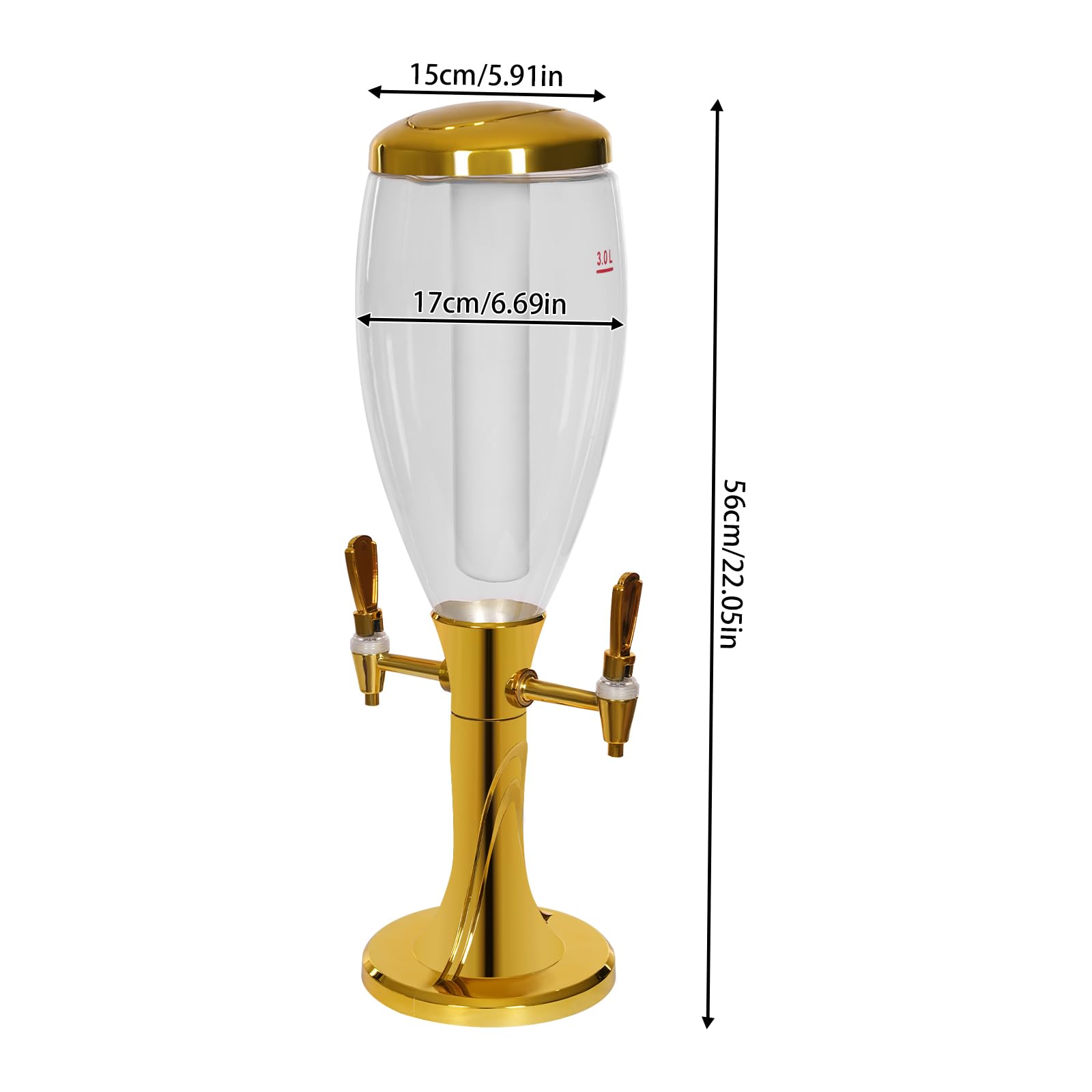 Dual Faucet Beverage Dispenser, 3L/0.79 Gal Beer Dispenser with Two Faucets, Portable Beverage Tower Server with Built-in Ice Container&Seven-Color Light, for Party & Bar Use