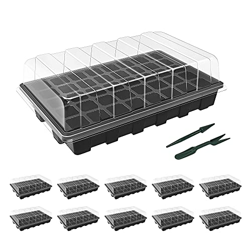 Gardzen 10-Set Garden Propagator Set, Seed Tray Kits With 400-Cell, Seed Starter Tray With Dome And Base 15' X 9' (40-Cell Per Tray)