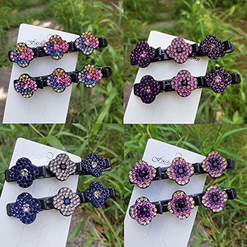 4/8Pcs Sparkling Crystal Stone Braided Hair Clips, Satin Fabric Hair Bands, Clover Chopped Hairpin Clip, Braided Hair Clip With Rhinestones For Women (2 Pcs Gray) #TOP5