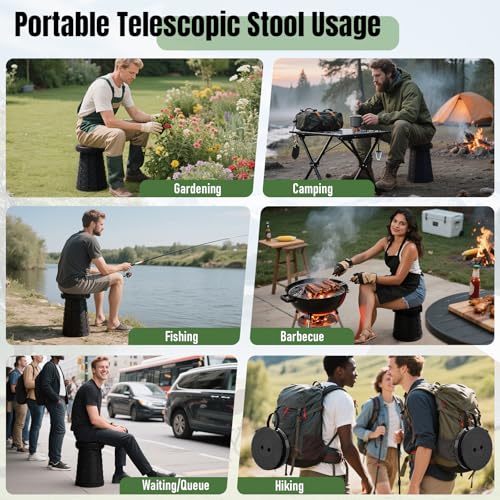 Image of Doseno Upgraded Foldable Stool Thickened, Portable Collapsible Stool Retractable Stool, Foldable Portable Collapsible Chair for Fishing, (Red) (Black, 2pack)