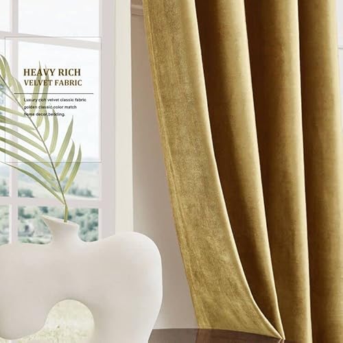 Bulbul Velvet Gold Curtains 84 Inch Length- Living Room Blackout Thermal Window Drapes Darkening Decor Grommet Curtains For Bedroom Set Of 2 Panels #TOP5