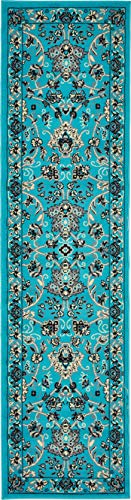 Image of Unique Loom Sialk Hill Collection Area Rug - Washington (2' 2 inch x 8' 2 inch Runner Turquoise /Black)