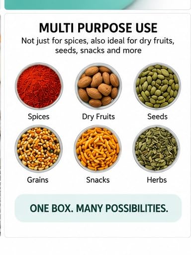 Image of Spice Box for Kitchen 7 Compartment Masala Box with Spoon (Multicolour)