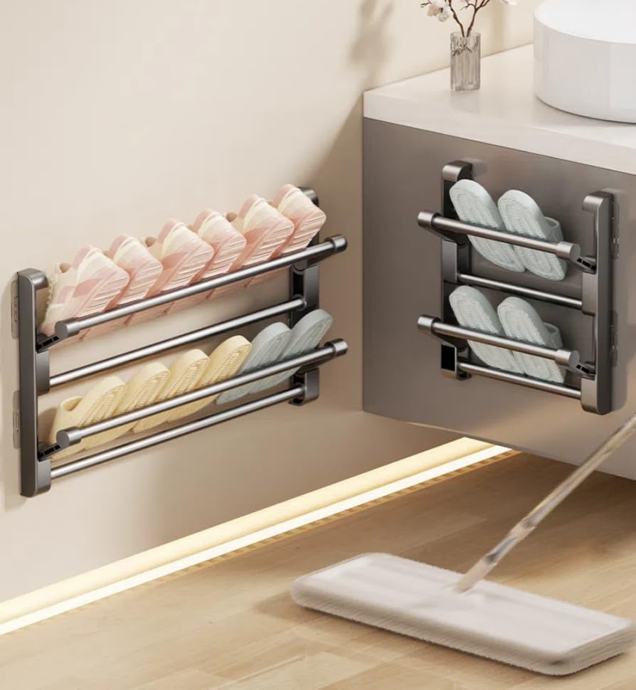 Rangement réglable pour tongs pour libérer le sol sans percer