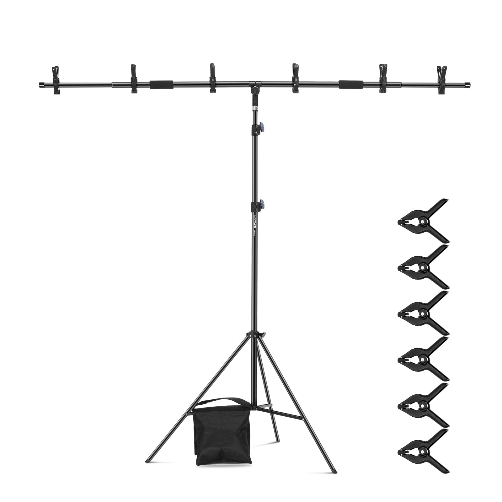 NEEWER 6.8x8.8ft T Shape Backdrop Stand, No Assembly Integrated T Background Holder Stand with 6 Spring Clamps, Sandbag, Carry Bag, Adjustable Tripod