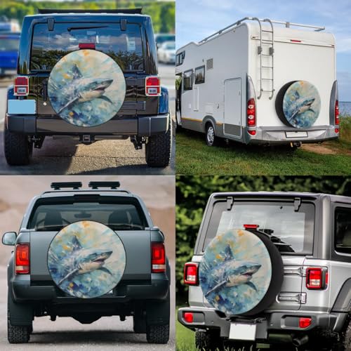 Image of Spare Tire Cover for RV Trailer, Ocean Shark Tire Covers Universal Fit for Travel Trailer Camper Jeep RV SUV Truck Waterproof Wheel Cover (17 inch for Diameter 31 inch - 33 inch),A-993