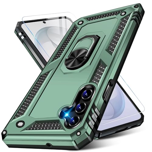 Image of for Samsung Galaxy S26 Case with Screen Protector, Heavy Duty Military Grade Shockproof Rugged Protective Cover for Samsung S26 Phone Case with Metal Ring Magnetic Kickstand (Green)