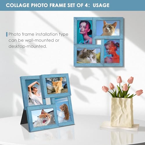Image of DUENPY 4x6 Collage Frame Tempered Glass For 4 4x6 Photos Blue