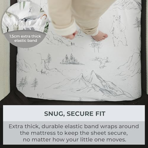 Image of Pobibaby 2 Pack Pack N Play Sheets for Boys - Premium Cotton Blend Fitted Playard Sheet, Soft Breathable Mini Crib Sheets Boy, Playpen Mattress Cover for Standard Travel Playards 38x26 (Explore)