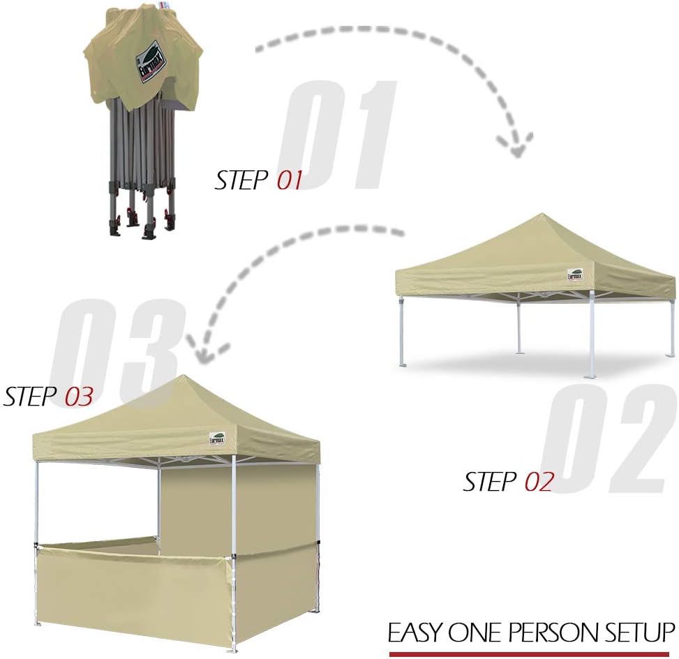 Crаzу Dеаlѕ Eurmax 10'x10' Ez Pop-up Booth Canopy Tent Commercial Instant Canopies with 1 Full Sidewall & 3 Half Walls and Roller Bag, with 4 SandBags&3 Cross-Bar (Beige)
