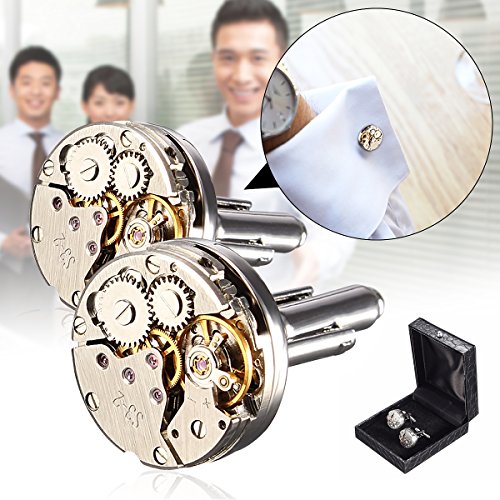 Cufflinks,Baban Deluxe Steampunk Mens Cufflinks Vintage Watch Movement Shape Cufflinks Gift For Men/Father's Day/Lover/Friends/Wedding/Anniversaries/Birthdays With A Elegant Box #TOP2