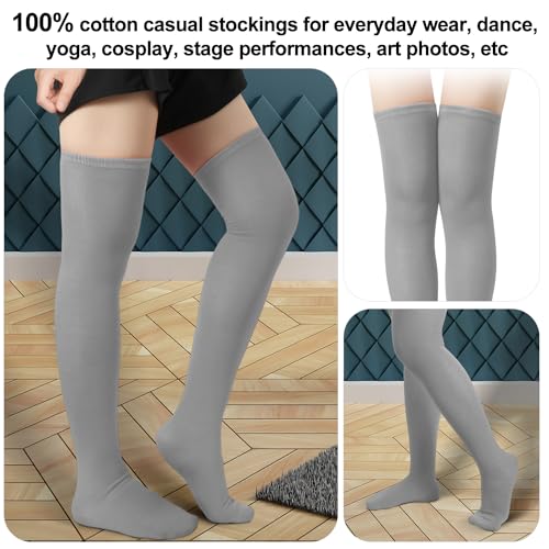 Image of KINBOM 1 Pair Thigh High Socks, Cotton Soft Knee High Long Stockings Leg Warmers for Women Girls Christmas Cosplay (Light Gray), 23.6inch