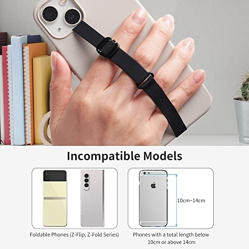 Sinjimoru Length-Adjustable Mobile Phone Grip Strap, Silicone Phone Strap Holder for Hand as Cell Phone Loop for Phone Case Reusable with Clip for iPhone & Samsung. Sinji Loop Buckle Black