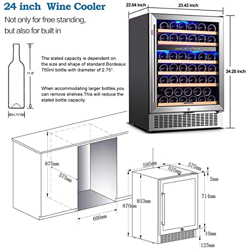 Image of AAOBOSI 51 Bottle Wine Fridge, 24-Inch Dual Zone Wine Cooler Refrigerator, Built-In or Freestanding Under Counter Wine Fridge with Compressor, Digital Temperature Control, Low Noise for Home Bar