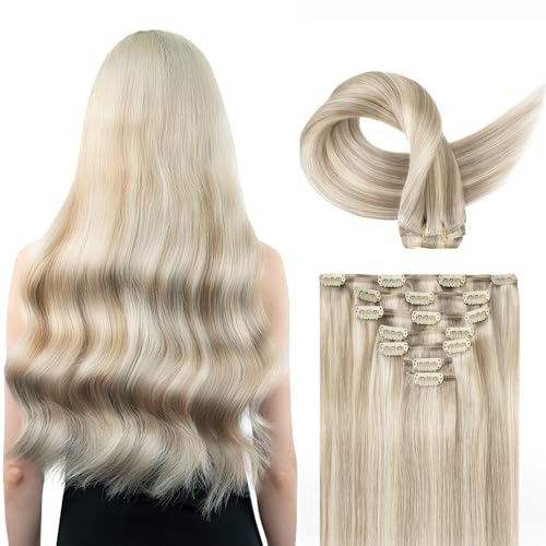 Extensions cheveux humains à clip platine invisible tête complète 120g