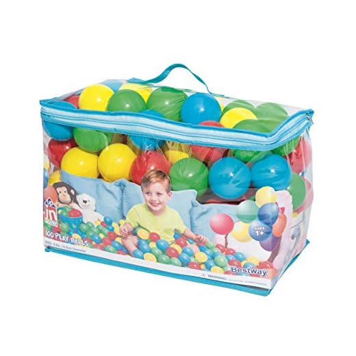 BESTWAY 52027 - Bolas de Colores para Piscina de Bolas Hinchable 100 Unidades de PVC con Bolsa de Transporte 4 Azul, Amarillo, Verde y Rosa Diámetro 6,4 cm
