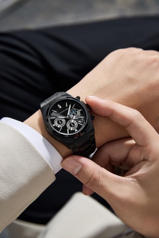Image of Giordano Luxury Multifunction Quartz Watch for Men with Round Dial, Triple Sub-Dials, Moonphase Display, Date Window, Water Resistant and Stainless Steel Strap - GZ-50152
