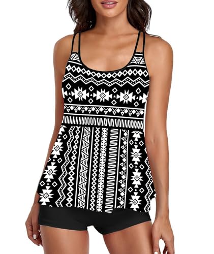 Image of Urchics 2026 Women Two Piece Tankini Swimsuit Tummy Control Plus Size Long Torso Top and High Waisted Boyshorts Bathing Suits