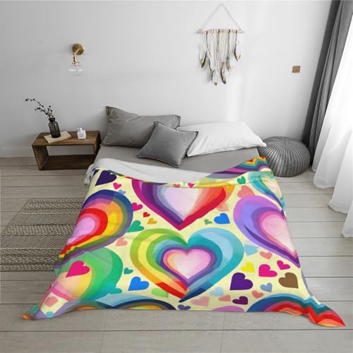 Couverture super douce avec cœurs colorés, le cadeau idéal pour le lit